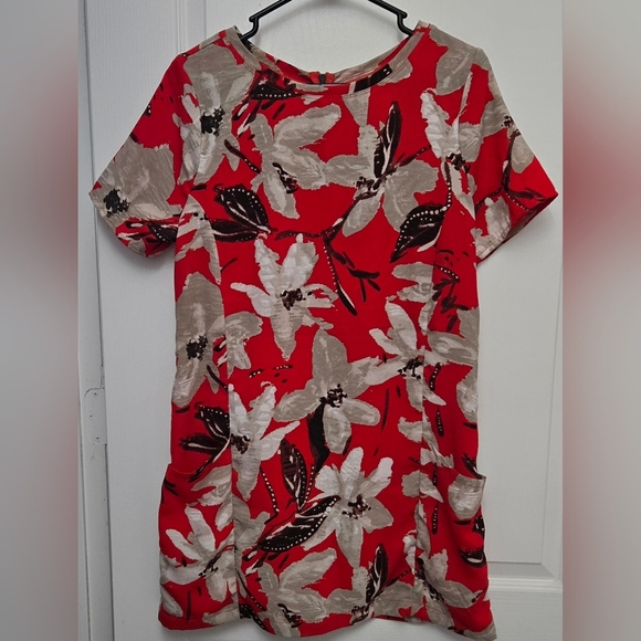 Abercrombie & Fitch Red Mini Floral Shift Dress With Pockets Womens Sz Med - Picture 2 of 7